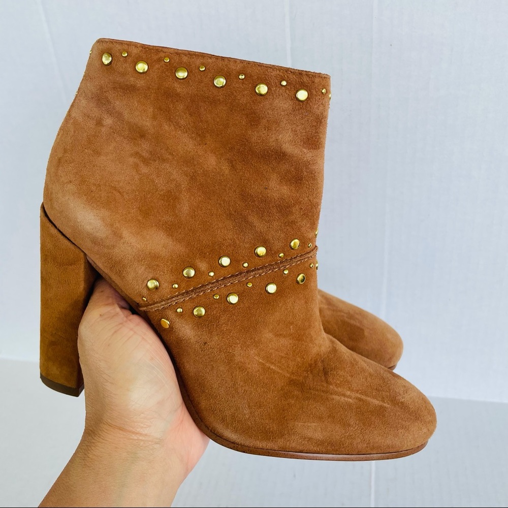 SAM EDELMAN Ankle Booties Chandler Zip Saddle Suede Heel Leather Boots Size:6.5 - Picture 4 of 9